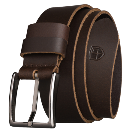 Skórzany, brązowy pasek męski z klasyczną klamrą - Peterson