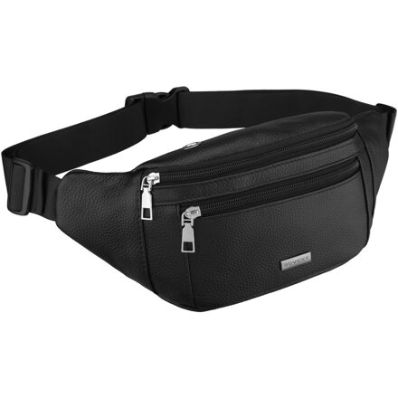 Czarna nerka męska wykonana ze skóry naturalnej, jednokomorowa - Rovicky