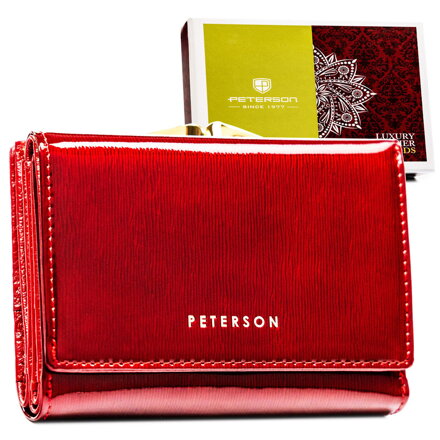 Portfel damski z lakierowanej skóry naturalnej w czerwonym kolorze - Peterson