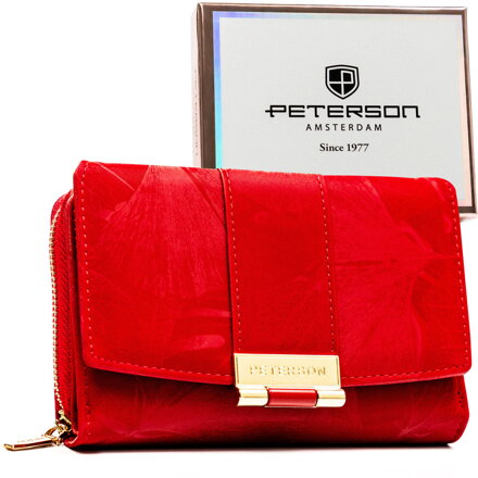 Dámska červená peňaženka z ekologickej kože s jemným kvetinovým vzorom