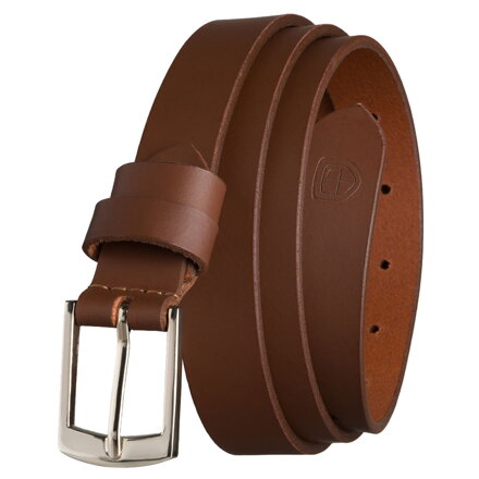 Dámsky úzky kožený opasok hnedý so striebornou prackou Peterson