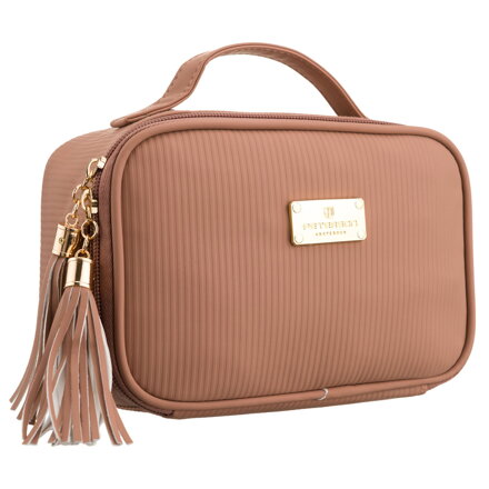 Béžová dámska kozmetická taštička s praktickým úchytom Béžová dámska kozmetická taštička s praktickým úchytom