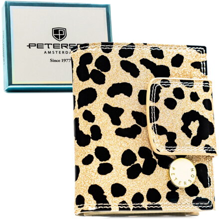 Mały portfel damski ze skóry ekologicznej i naturalnej w złotym kolorze - Peterson