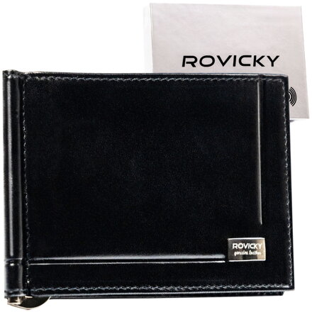 Elegancka banknotówka męska ze skóry naturalnej w czarnym kolorze - Rovicky