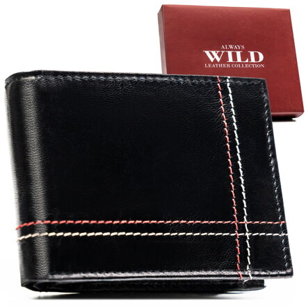 Mały, skórzany portfel męski w czarnym kolorze z systemem RFID - Always Wild