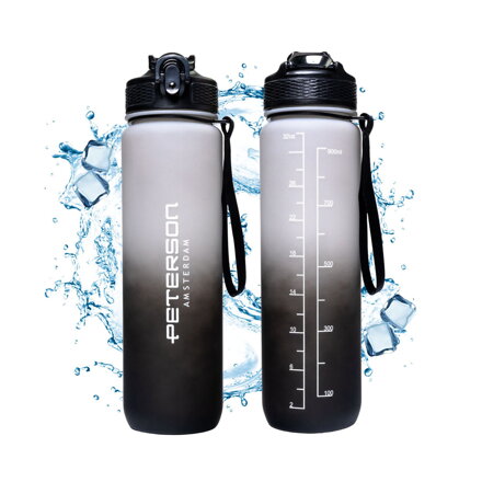 Bielo-čierna tritanová fľaša so slamkou a motivačnou stupnicou – 1000 ml