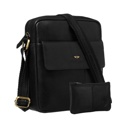 Pánska kožená taška cez plece čierna Peterson – so zipsom a magnetickým zapínaním