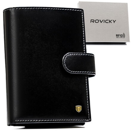 Čierna kožená pánska peňaženka s RFID ochranou a zapínaním – Rovicky