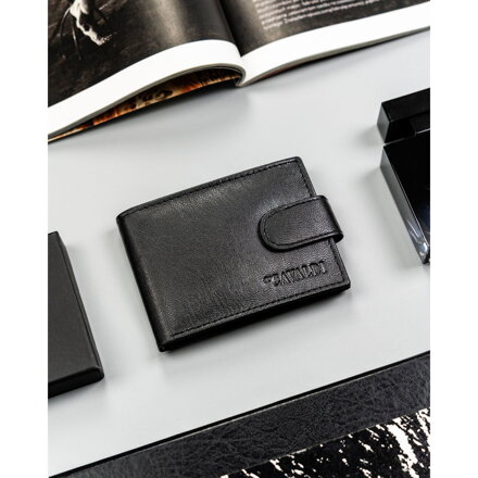 Czarny portfel męski ze skóry naturalnej z systemem RFID - 4U Cavaldi