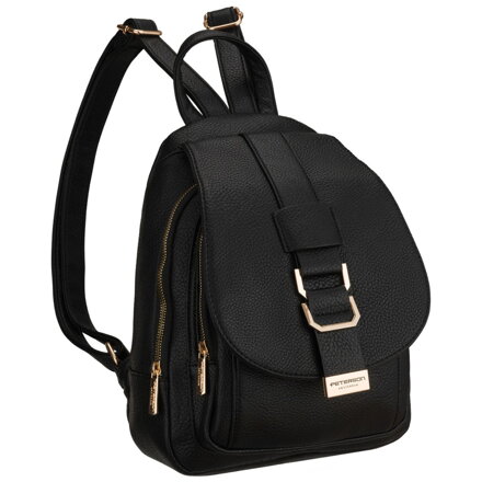 Mały czarny plecak damski ze skóry ekologicznej miejski modny z klapką - Peterson