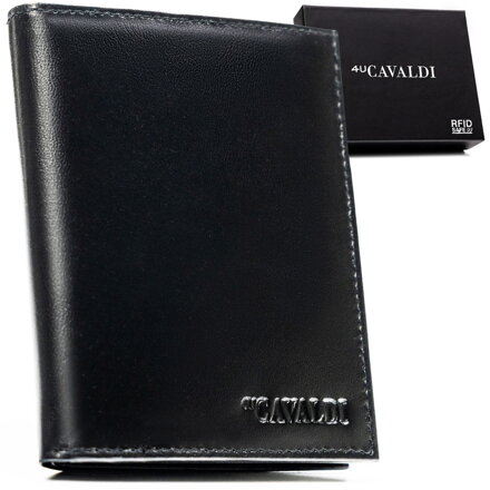 Duży, czarny portfel męski ze skóry naturalnej z systemem RFID bez zapięcia zewnętrznego - 4U Cavaldi