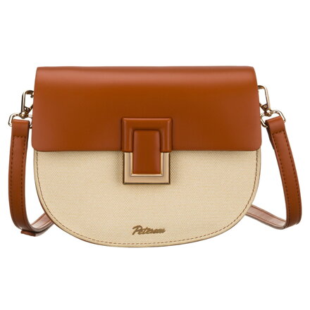 Dámska malá crossbody kabelka Peterson v tvare podkovy – ecru a hnedá so zlatými detailmi