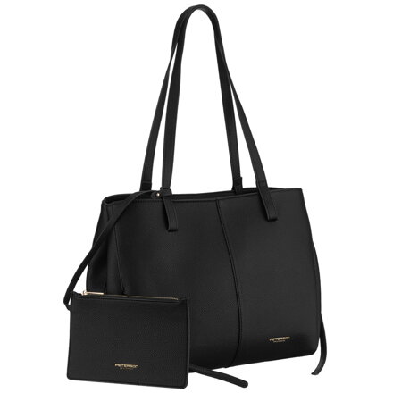 Czarna shopperka damska wykonana ze skóry ekologicznej z praktycznym etui w zestawie - Peterson