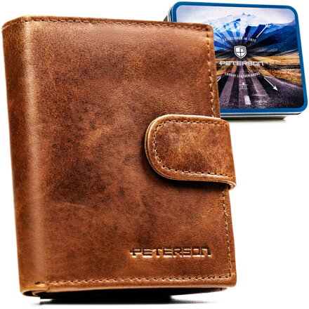 Svetlohnedá pánska kožená peňaženka s RFID ochranou a zapínaním na patent – Peterson