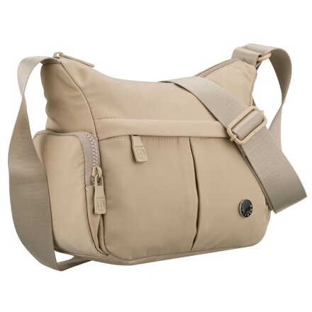 Dámska ecru mestská crossbody kabelka z polyesteru so zipsovým zapínaním