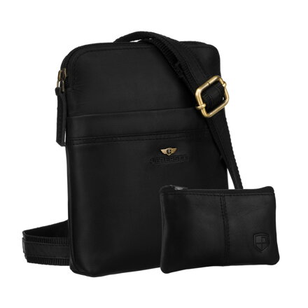 Čierna pánska kožená crossbody taška Peterson + puzdro na kľúče