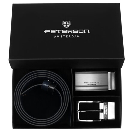 Zestaw prezentowy: dwustronny pasek skórzany w granatowym i czarnym kolorze - Peterson