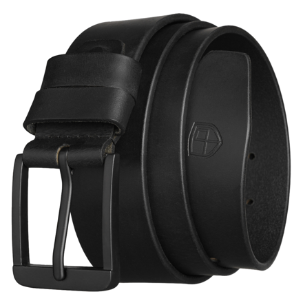 Czarny pasek męski z klasyczną, czarną klamrą wykonany ze skóry naturalnej - Peterson