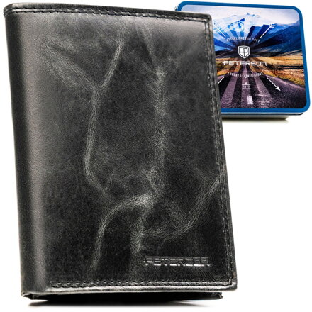 Pánska kožená peňaženka v čiernej farbe s RFID, bez vonkajšieho zapínania - Peterson