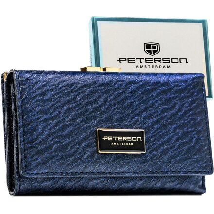 Niebieski portfel damski zamykany na zatrzask i bigiel - Peterson