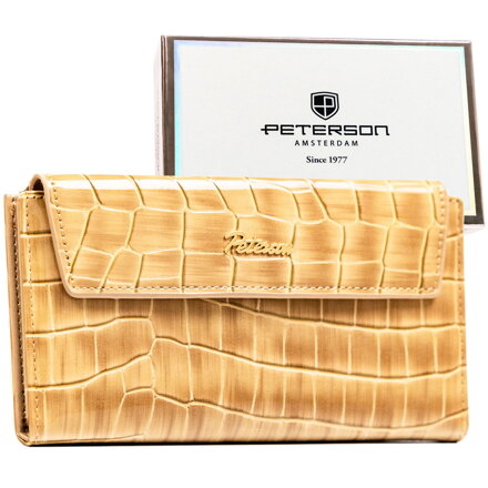 Béžová dámska peňaženka z ekologickej kože s krokodíliou textúrou