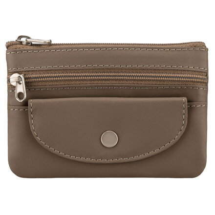 Ciemnobeżowe etui na klucze ze skóry naturalnej z zewnętrzną kieszenią na zatrzask