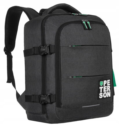 Cestovný batoh Peterson – čierno-zelený, 25 l, 2 komory, 7 vreciek, priestor na tablet