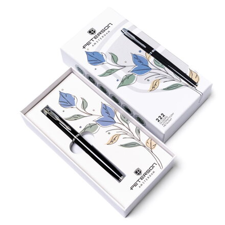 Čierne kovové pero s čiernou náplňou v darčekovom balení