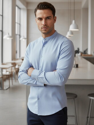 Pánska ležérna modrá košeľa so stojačikom Dstreet DX2616