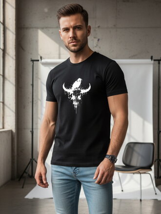 Pánske tričko s potlačou lebky s rohmi NX060R čierne