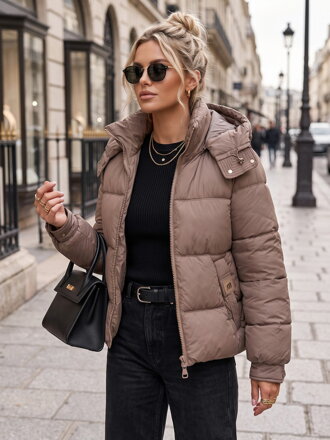 Béžová krátka zimná dámska bunda s prešívaním a kapucňou Dstreet TY5748