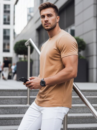 Pánske tričko bez potlače kávovohnedé RX5623