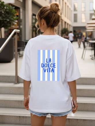 Dámske bavlnené oversize tričko s originálnou obojstrannou potlačou biele – Dstreet NX9504RY