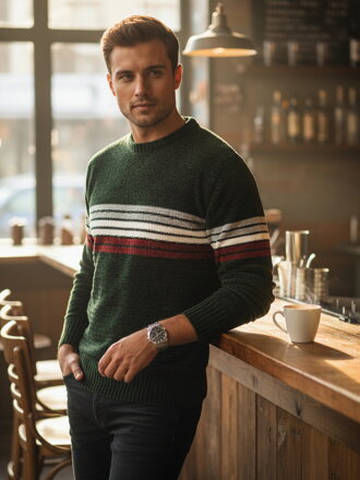 Pánsky pruhovaný sveter zelený Dstreet WX2280