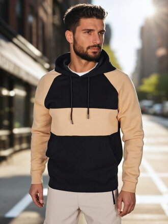 Pánska mikina s kapucňou Camel a čierna pruhovaná mikina Dstreet BX5897