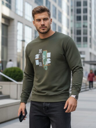 Pánska khaki mikina s potlačou BX5351