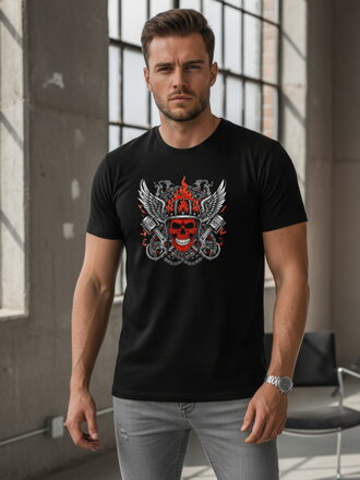 Pánske tričko s potlačou ohnivej lebky NX058R čierne