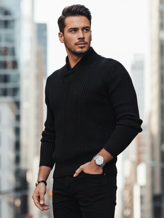 Pánsky čierny sveter s šálovým golierom WX2256z