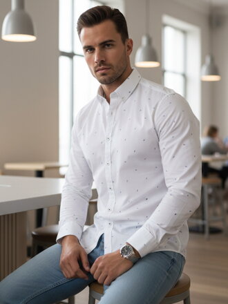 Pánska slim fit vzorovaná košeľa biela Dstreet DX2698