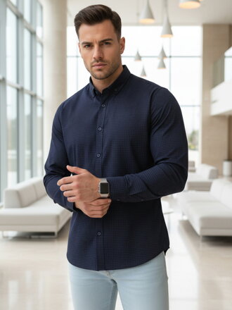 Pánska košeľa slim fit DX2692 – tmavomodrá košeľa so subtílnym mikrovzorom