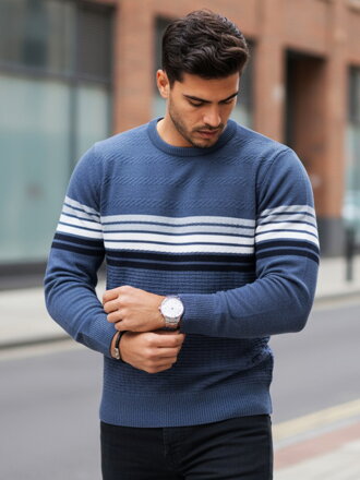 Pánsky modrý pruhovaný sveter Dstreet WX2325