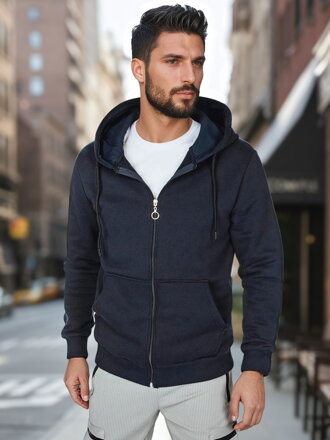 Pánska mikina s kapucňou na zips, tmavomodrá Dstreet BX5865