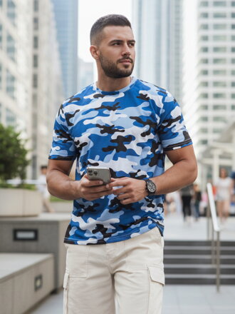 Pánske indigo maskáčové tričko Dstreet RX5593