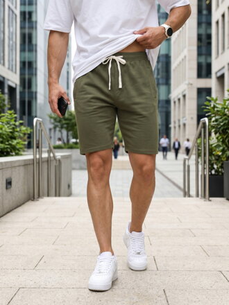 Pánske khaki teplákové kraťasy Dstreet SX2627