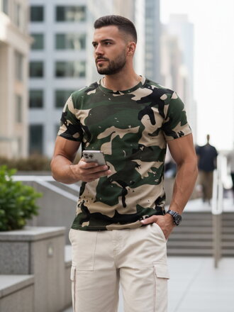 Pánske tričko camo Farba Khaki DSTREET RX5599