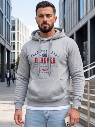 Pánska mikina s nápisom PEACEFUL HEART a kapucňou Dstreet svetlosivá NX5150BX