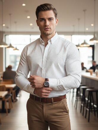 Pánska slim fit vzorovaná košeľa biela Dstreet DX2694