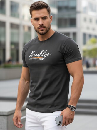 Pánske tričko s potlačou, tmavosivá Dstreet RX5404