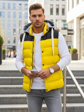 Žltá prešívaná bunda s kapucňou