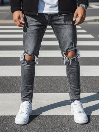 Tmavo-sivé trendové džínsy